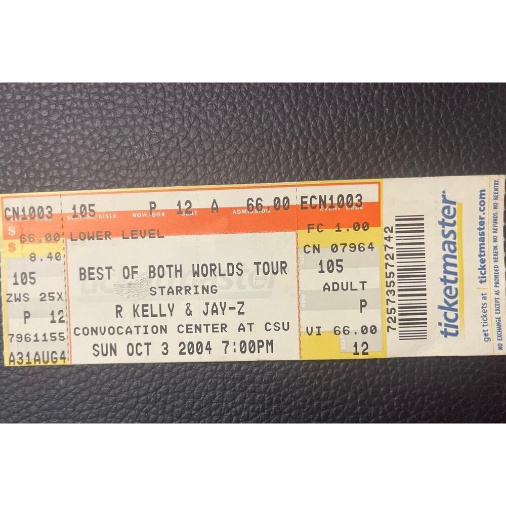 R Kelly & Jay Z Ticket Stub 10/03/04‎ Best of Both Worlds Tour Lower Level